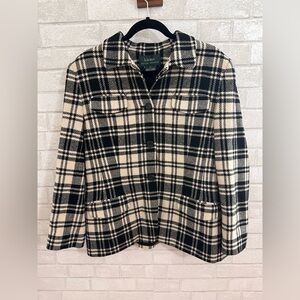 Lauren Ralph Lauren Women's wool Plaid Tweed Black White Blazer Jacket Vintage